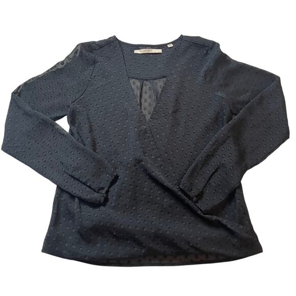 GUESS Sheer Black Longsleeve Wrap Top Polka Dot Small - Picture 1 of 5